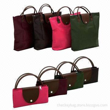 Foldable Shopping Bags, Made from Polyester and PU Leather